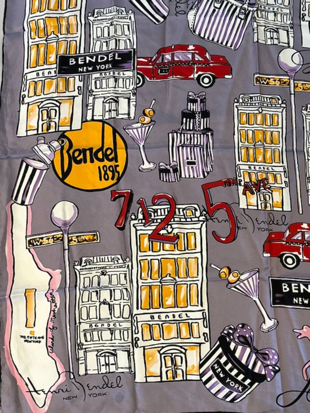 Vintage Henri Bendel 34x34 Silk Scarf - NYC 5th Ave Print - Handmade